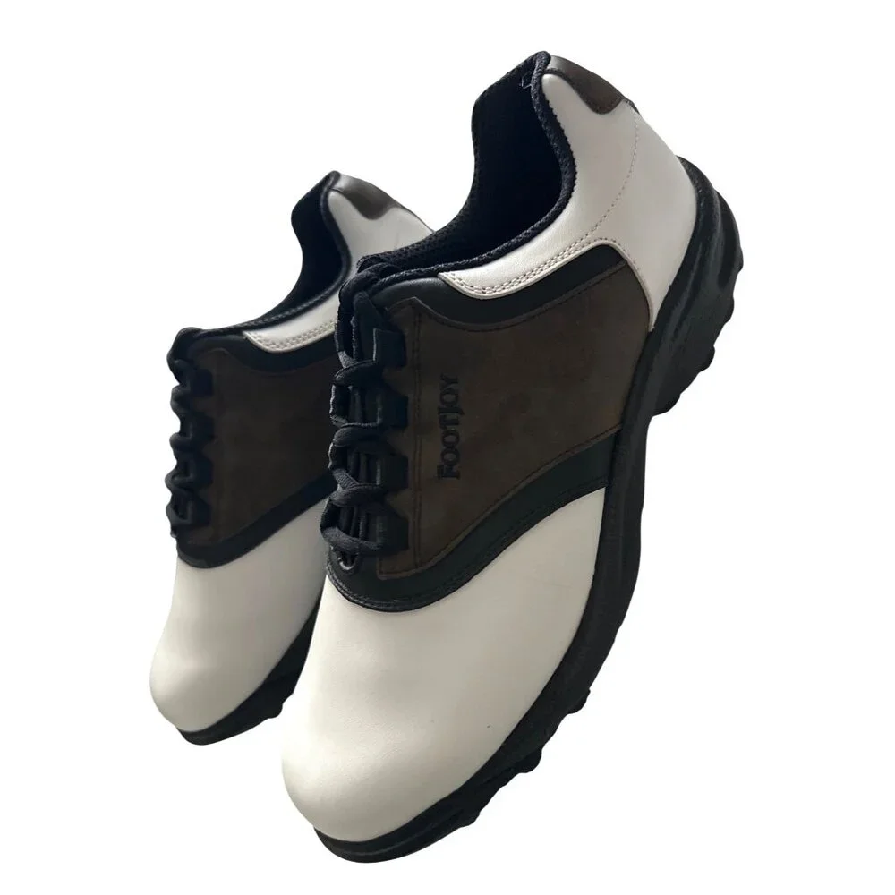 Footjoy Golf Shoes White Brown Leather Performance Comfort Greenjoys Size 9.5